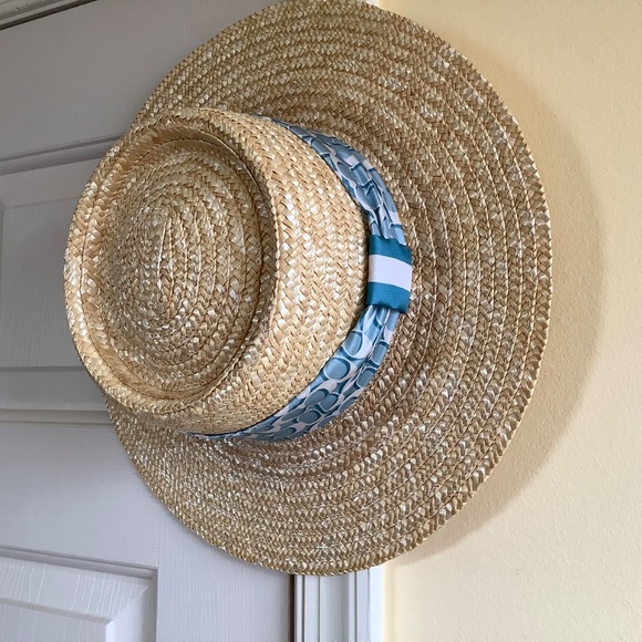 Coach Raffia Brimmed Hat With Silk Scarf Natural SZ S main image 14